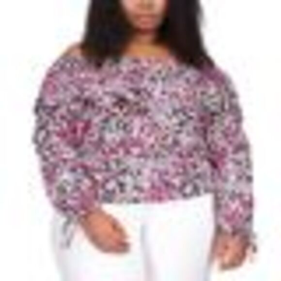 Michael Kors Plus Size Off-the-shoulder Peasant Top In Cerise - 1X - Picture 3 of 3